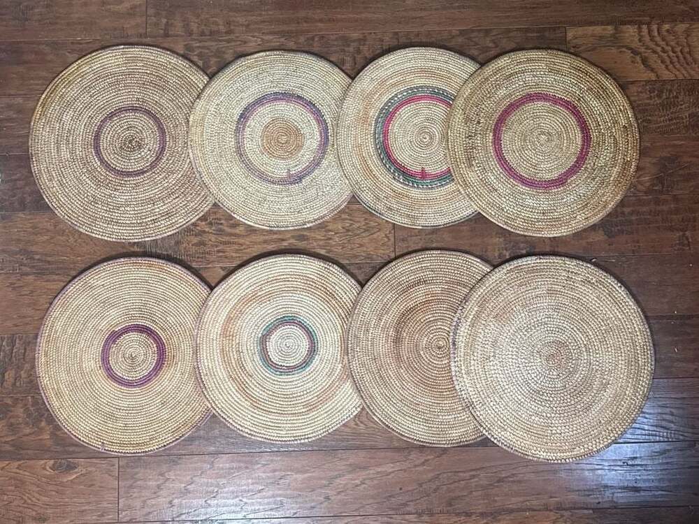 Set of 8 Handwoven African Fulani Mbeedu Flat Basket Wall Decor / Placemats